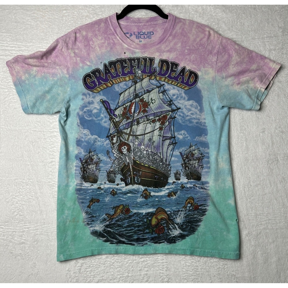 Liquid Blue Grateful Dead Shirt Mens M Tie Dye Ship of Fools Graphic Distressed